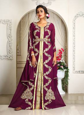 Violet designer hand beaded moroccan party wedding kaftan 2