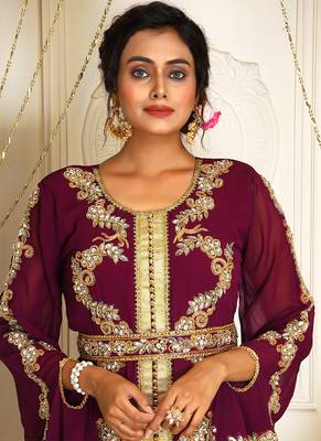 Violet designer hand beaded moroccan party wedding kaftan 3
