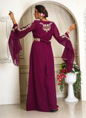 Violet designer hand beaded moroccan party wedding kaftan 4