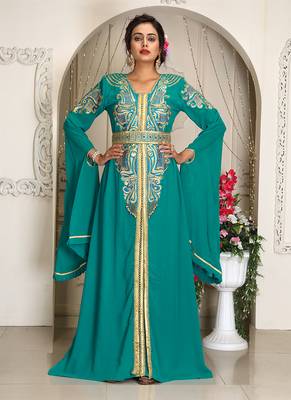 Seagreen takchita kaftan beautiful work modest party wear kaftan 1