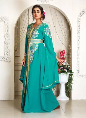 Seagreen takchita kaftan beautiful work modest party wear kaftan 2
