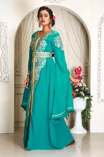 Seagreen takchita kaftan beautiful work modest party wear kaftan