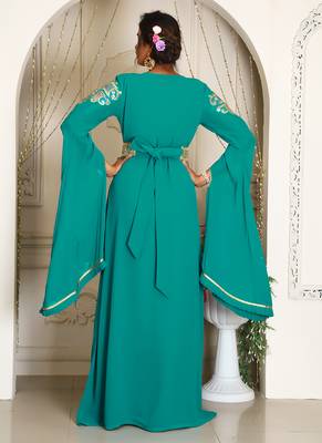 Seagreen takchita kaftan beautiful work modest party wear kaftan 3