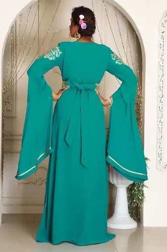 Seagreen takchita kaftan beautiful work modest party wear kaftan