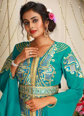 Seagreen takchita kaftan beautiful work modest party wear kaftan 4