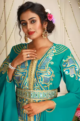 Seagreen takchita kaftan beautiful work modest party wear kaftan