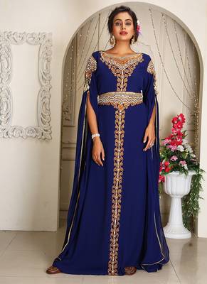 royal blue georgette kaftan with heavy stone work 1