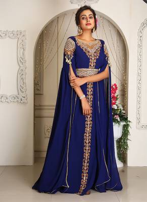 royal blue georgette kaftan with heavy stone work 2