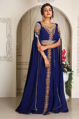 royal blue georgette kaftan with heavy stone work