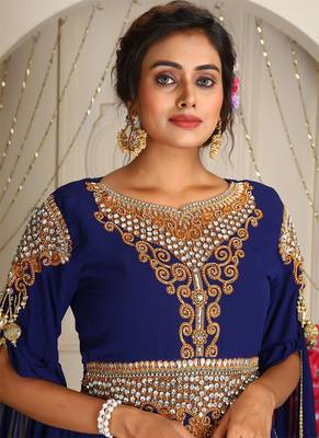 royal blue georgette kaftan with heavy stone work 3