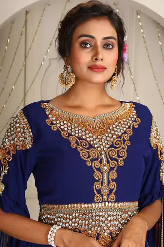royal blue georgette kaftan with heavy stone work