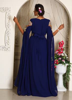 royal blue georgette kaftan with heavy stone work 4