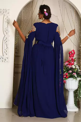 royal blue georgette kaftan with heavy stone work