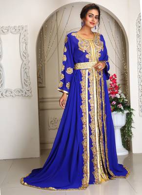 Royal blue israeli kaftan wedding dress african style georgette caftan 2
