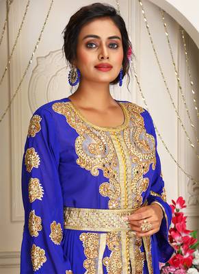 Royal blue israeli kaftan wedding dress african style georgette caftan 3