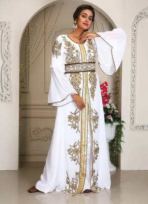 White wedding moroccan caftan arabic designer womens takchita kaftan 2