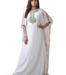 Light grey islamic dubai style designer hand beaded farasha floor length party wear arabic maxi takchita kaftan
