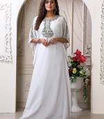 Light grey islamic dubai style designer hand beaded farasha floor length party wear arabic maxi takchita kaftan