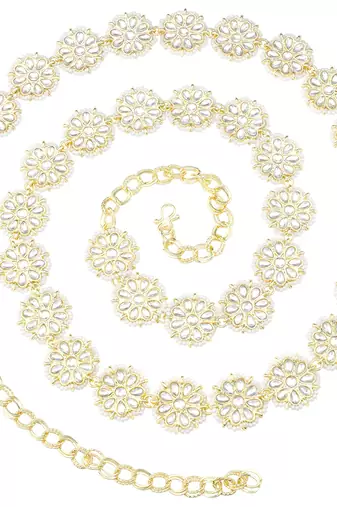 floral design kundan pearl adjustable kamarband/belly chain/kandora/wait belt