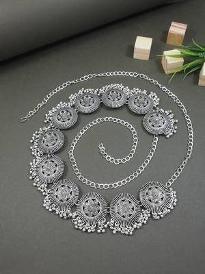ethnic silver oxidised traditional embellished with ghungroo adjustable boho waist chain/kamarband 1