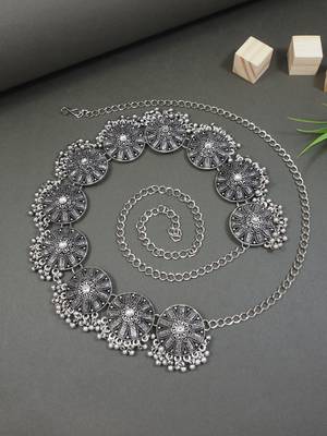 ethnic silver oxidised traditional embellished with ghungroo adjustable boho waist chain/kamarband 1