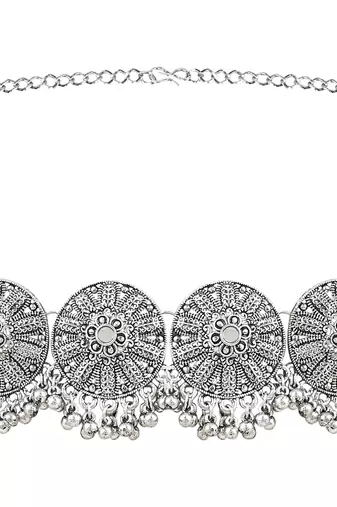 ethnic silver oxidised traditional embellished with ghungroo adjustable boho waist chain/kamarband