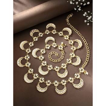I jewels traditional ethnic kundan studded adjustable pearl kamarband/belly chain/kandora/wait belt for women 1