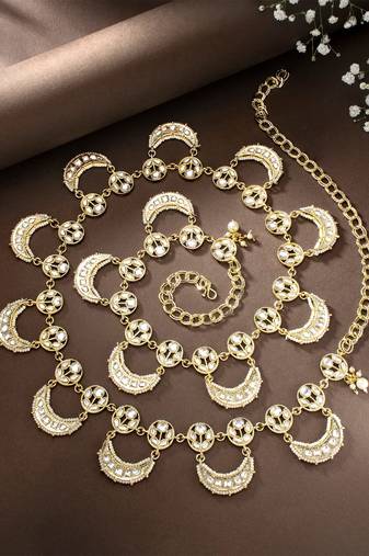I jewels traditional ethnic kundan studded adjustable pearl kamarband/belly chain/kandora/wait belt for women