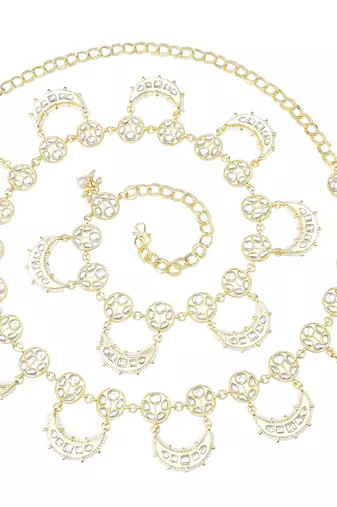 I jewels traditional ethnic kundan studded adjustable pearl kamarband/belly chain/kandora/wait belt for women