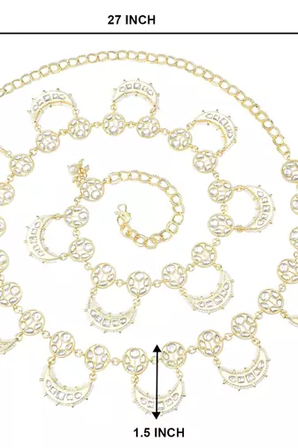 I jewels traditional ethnic kundan studded adjustable pearl kamarband/belly chain/kandora/wait belt for women