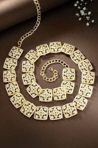 traditional ethnic square shape kundan adjustable pearl kamarband/kandora/wait belt for women