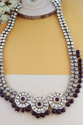 traditional ethnic white floral design kundan and stone adjustable pearl kamarband/kandora/wait belt