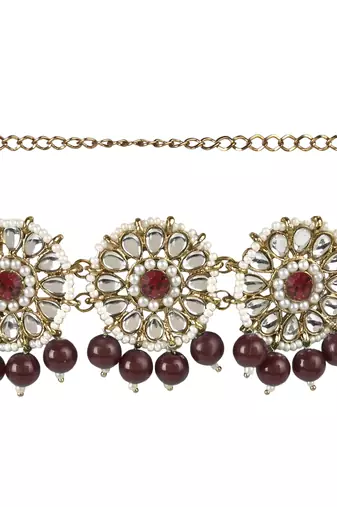traditional ethnic white floral design kundan and stone adjustable pearl kamarband/kandora/wait belt