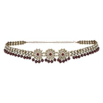 traditional ethnic white floral design kundan and stone adjustable pearl kamarband/kandora/wait belt 3
