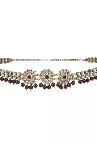 traditional ethnic white floral design kundan and stone adjustable pearl kamarband/kandora/wait belt
