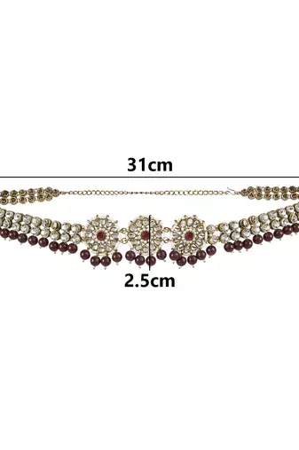 traditional ethnic white floral design kundan and stone adjustable pearl kamarband/kandora/wait belt