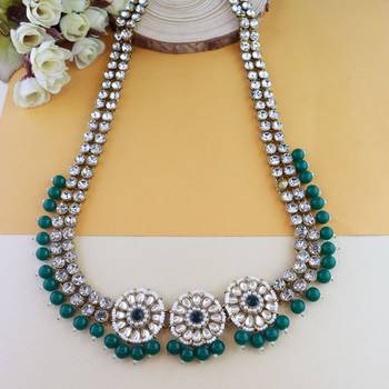 traditional ethnic white floral design kundan and stone adjustable pearl kamarband/kandora/wait belt for women 1