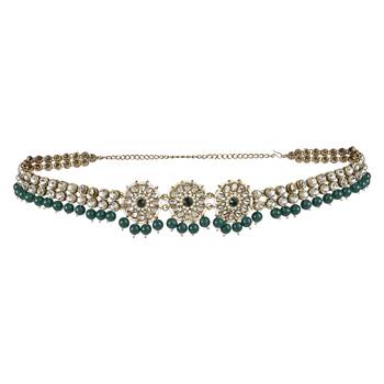 traditional ethnic white floral design kundan and stone adjustable pearl kamarband/kandora/wait belt for women 3