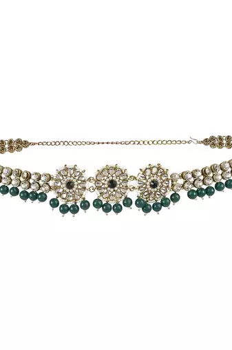 traditional ethnic white floral design kundan and stone adjustable pearl kamarband/kandora/wait belt for women