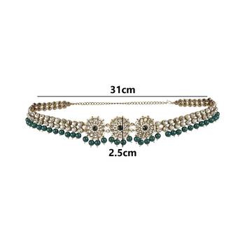traditional ethnic white floral design kundan and stone adjustable pearl kamarband/kandora/wait belt for women 4