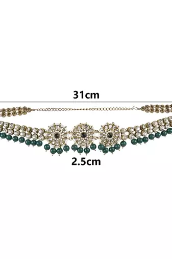 traditional ethnic white floral design kundan and stone adjustable pearl kamarband/kandora/wait belt for women