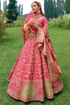 Rani Pink Silk Heavy Thread Embroidery Work Lehenga Choli 1