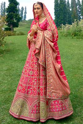 Rani Pink Silk Heavy Thread Embroidery Work Lehenga Choli 2