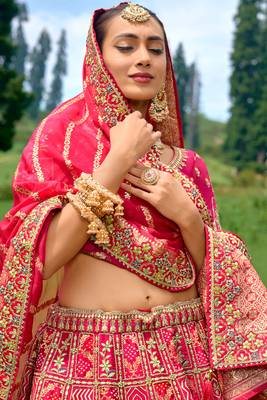Rani Pink Silk Heavy Thread Embroidery Work Lehenga Choli 3