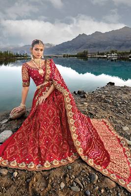 Maroon Pure Gajji Bandhej Satin Embroidred With Mirror, Moti & Cut Dana Work Saree With Blouse 3