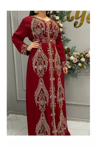 Red Georgette Zari Work Kaftan