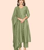 Curvy lane green angarakha women kurti pant set with dupatta