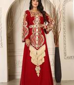 Maroon maxi designer moroccan kaftan arabic wedding stylish israeli embroidery takchita party wear wedding kaftan