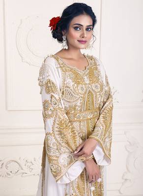 White unique wedding hand beaded long sleeve maxi arabic moroccan takchita kaftan 4