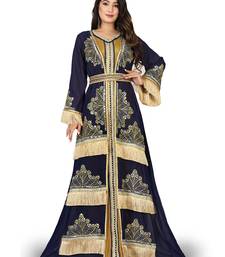 Dark blue israeli designer moroccan kaftan islamic embroidery party wear wedding kaftan